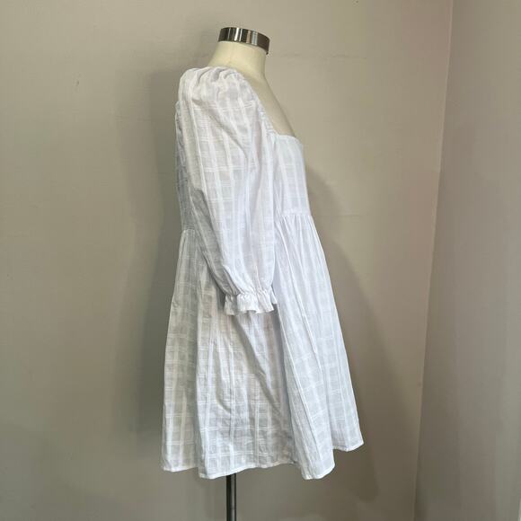 Pink Lily White Cotton Babydoll Dress Puff Sleeves Square Neck Flowy Sz Large - Picture 4 of 9